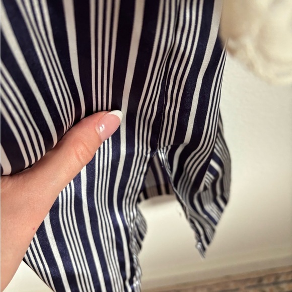 Vintage Nightgown Cabernet Navy and White Stripes size large with Lace accents - Picture 5 of 7